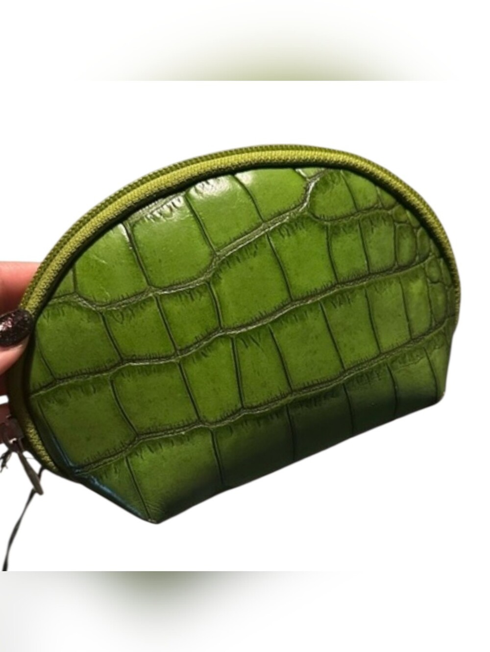Furla Green Croc-Embossed Leather Cosmetic Pouch NWT - Picture 3 of 7